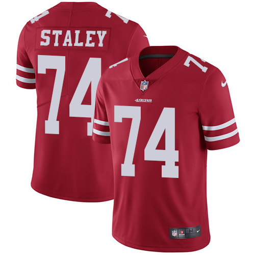 2019 men San Francisco 49ers 74 Staley red Nike Vapor Untouchable Limited NFL Jersey